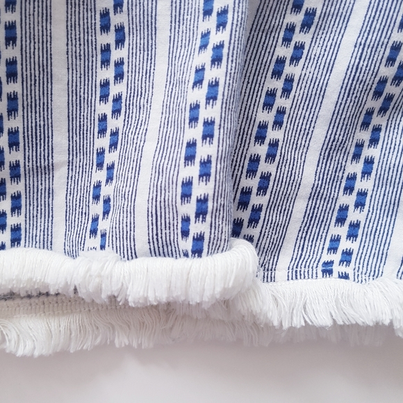 AERIE Blue & White Fringe Hem Racer Back Tank Top - Picture 3 of 8